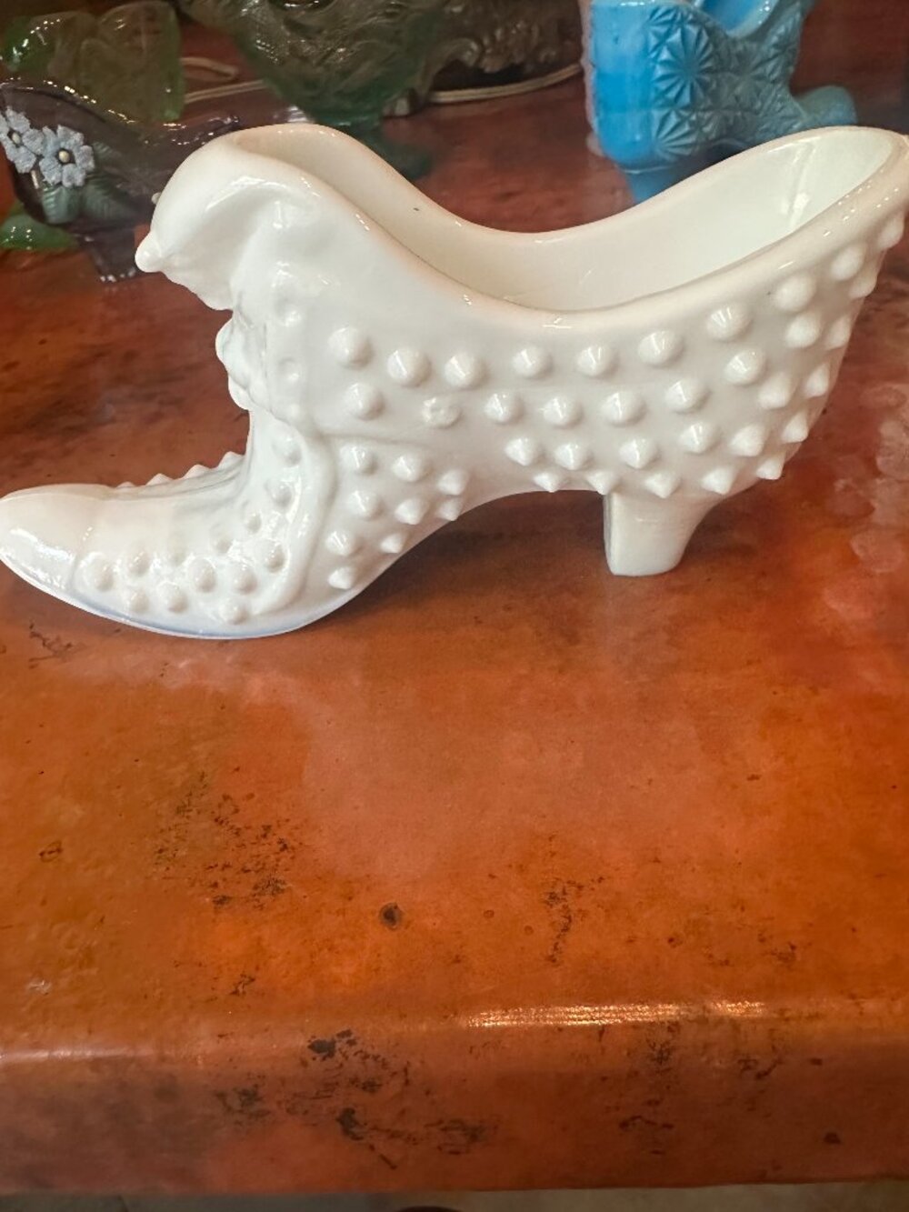 Vintage Fenton White Milk Glass Hobnail Slipper Shoe